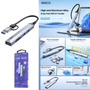 Card Reader 5in1 REMAX RU-U7(USB/TypeC to USB3.0+USB2.0*2+TF) - ប្រអប់ កាតមេម៉ូរី 5in1 REMAX RU-U7(USB/TypeCto USB3.0+USB2.0*2+TF)