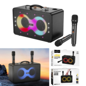 Speaker Bluetooth hoco HA8 (2 Wireless Mics) - បាស់ប្ល៊ូធូសប្រើថ្ម ហូកូ HA8 មានមេក្រូប៊្លូធូស2