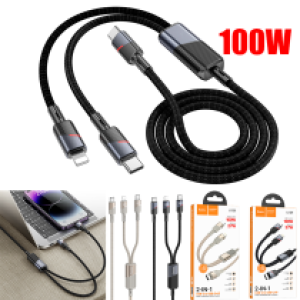 Cable Charger Type-C to (Type-C/iPhone) PD100W hoco U139 - ខ្សែសាក 2in1 TypeC to (TypeC/iPhone) PD100W hoco U139