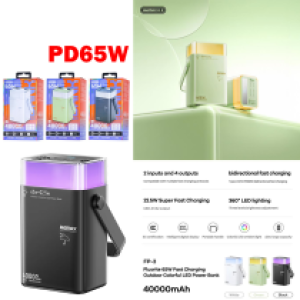 Power Bank Remax FP-3(PD/QC)65W Colorful LED 40000mAh - ថ្មជំនួយ Remax FP-3(PD/QC)65W Colorful LED 40000មីលីអំពែ