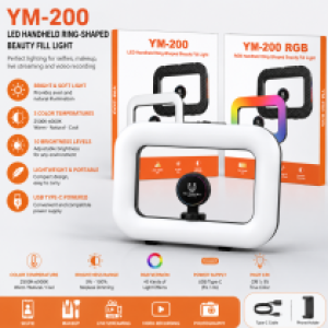 LED CAMERA FILL LIGHT Handheld Live YM-200 Magnetic - អំពូលមូល ស៊ែលហ្វី YM-200 Magnetic យួដៃ