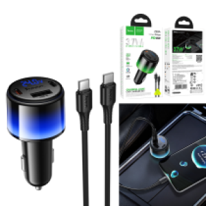 Power Car Charger PD37W/QC(2C+1USB) hoco Z69A Set (C to C) - ឆ្នាំសាកក្នុឡាន ហូកូ Z69A PD37W/QC3.0 (2C+1USB) ឈុត(TypeC-TypeC)