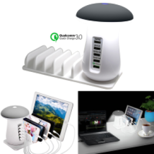 Power Charger Station QC3.0 5USB Mushroom LED - ឆ្នាំងសាក QC3.0 មានរុន5 មានថ្នាក់5និងពូលភ្លើង