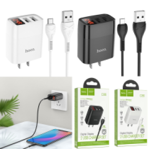 Power Charger Hoco C86 LED display Micro Cable - ឆ្នាំងសាក ហូកូ C86 រុនសាក 2 មានអេក្រង់អំពែមានខ្សែ Micro