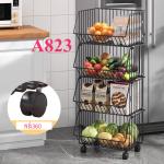 kitchen storage organizer 4 layer A823 - ធ្នើដាក់គ្រឿង​4ជាន់​ A823 85*35*26cm