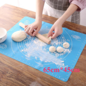 Non-Stick Silicone Mat Rolling Dough+rolling wood 64*45cm - ក្រណាត់silconeទ្រាប់ធ្វើនំ+ឈើលុតនំ