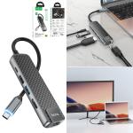 Converter TypeC to HDTV/USB3.0/USB2.0/RJ45/Lightning PD hoco HB23 5in1 - ដុំបំបែក ហូកូ​ HB23 (Type-C to DMI+USB3.0+USB2.0+RJ45+PD)