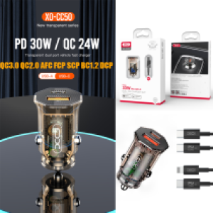 Power Car Charger PD/AFC/FCP/SCP/BC1.2/DCP XO CC50 Set TypeC to TypeC - ឆ្នាំងសាកក្នុងឡាន អ៊ិចអូ CC50 PD+AFC+FCP+SCP+BC1.2+DCP ឈុត(C to C)
