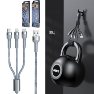 Cable Charger 3in1 REMAX RC-124th 3.1A(iP+Micro+Type-C) - ខ្សែសាក 3មុខ REMAX RC-124th 3.1A(Micro+iPhone+Type C)